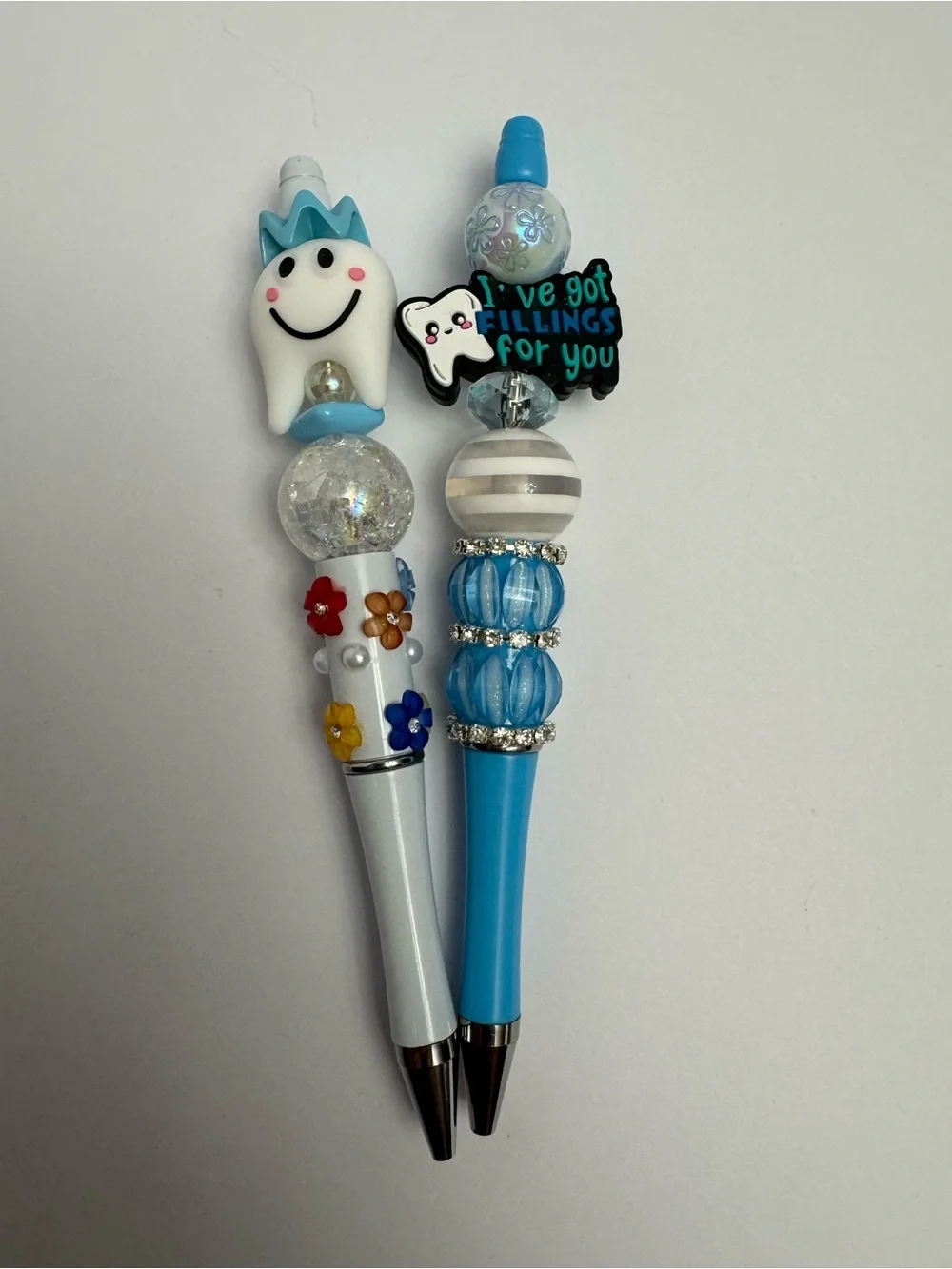 Blue and White Tooth Fairy Bead Pens - dental pens